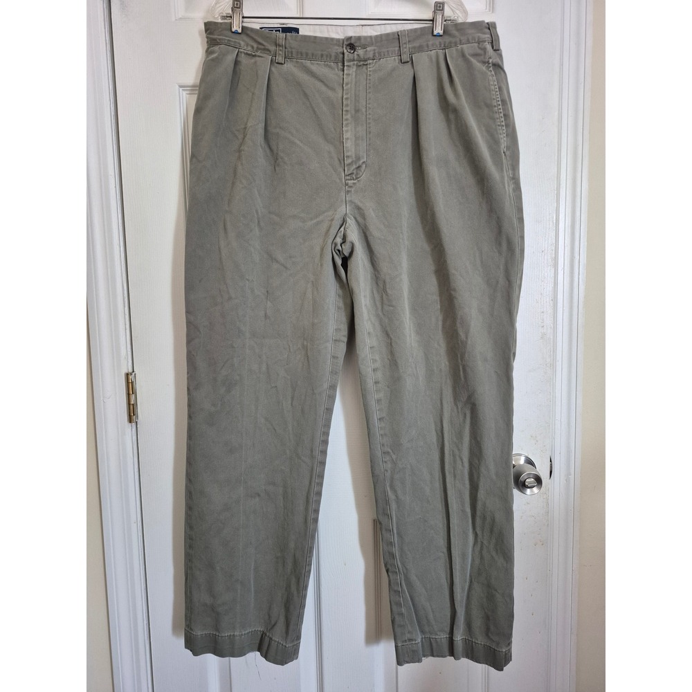 Polo Ralph Lauren Andrew Pant Mens 38x31 Green Pleated Cotton Chino Trousers